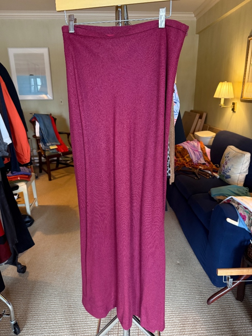 Vintage Catherine maxi skirt in a rich berry/wine hue with a soft brushed knit